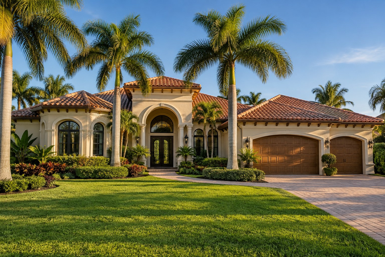 A Mediterranean style home with palms in Southwest Florida